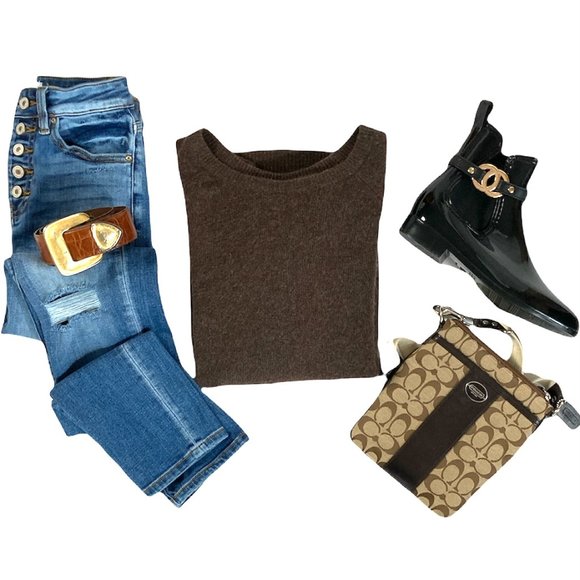 360 Cashmere Brown Lightweight Cashmere Boxy Fit Crewneck Pullover Sweater Sz S - Picture 10 of 16